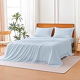 Amazon Basics Jersey Microfiber 4-Piece Sheet Set, Wrinkle Free and Easy Fit, 1 Flat Sheet, 1 Fitted Sheet and 2 Pillowcases, Full, Blue