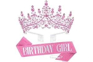 TOBATOBA Birthday Sash Birthday Crowns for Women Girls, Birthday Girl Sash and Tiara Set, Pink Birthday Crown and Sash for Women, Princess Birthday Decorations for Girls Birthday Gifts for Girls