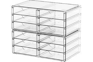 Yieach 2 Pack Acrylic Storage Drawers With 12 Small Drawer,Stackable Office Cabinet Organizer and Makeup Organizer,Clear Plastic Drawers for Craft Supply,Pen,Stationary,Accessory,Makeup,Desk Organizer