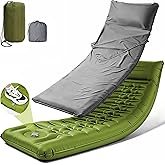Camping Sleeping Pad, Extra Thick 5 Inch with Built-in Pillow &amp; Foot Pump | Camping Mat with Ultralight Sleeping Bag Liner Travel Sheet, Inflatable Sleeping Pad for Outdoor Hiking Backpacking Travel