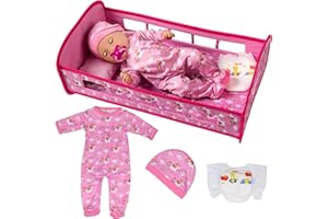 Ecore Fun Baby Doll Crib Furniture Reborn Baby Doll Bed and Accessories Play Set Included Romper Suit,Baby Doll Crib,Diaper Fit for 15'' -18" Baby Dolls