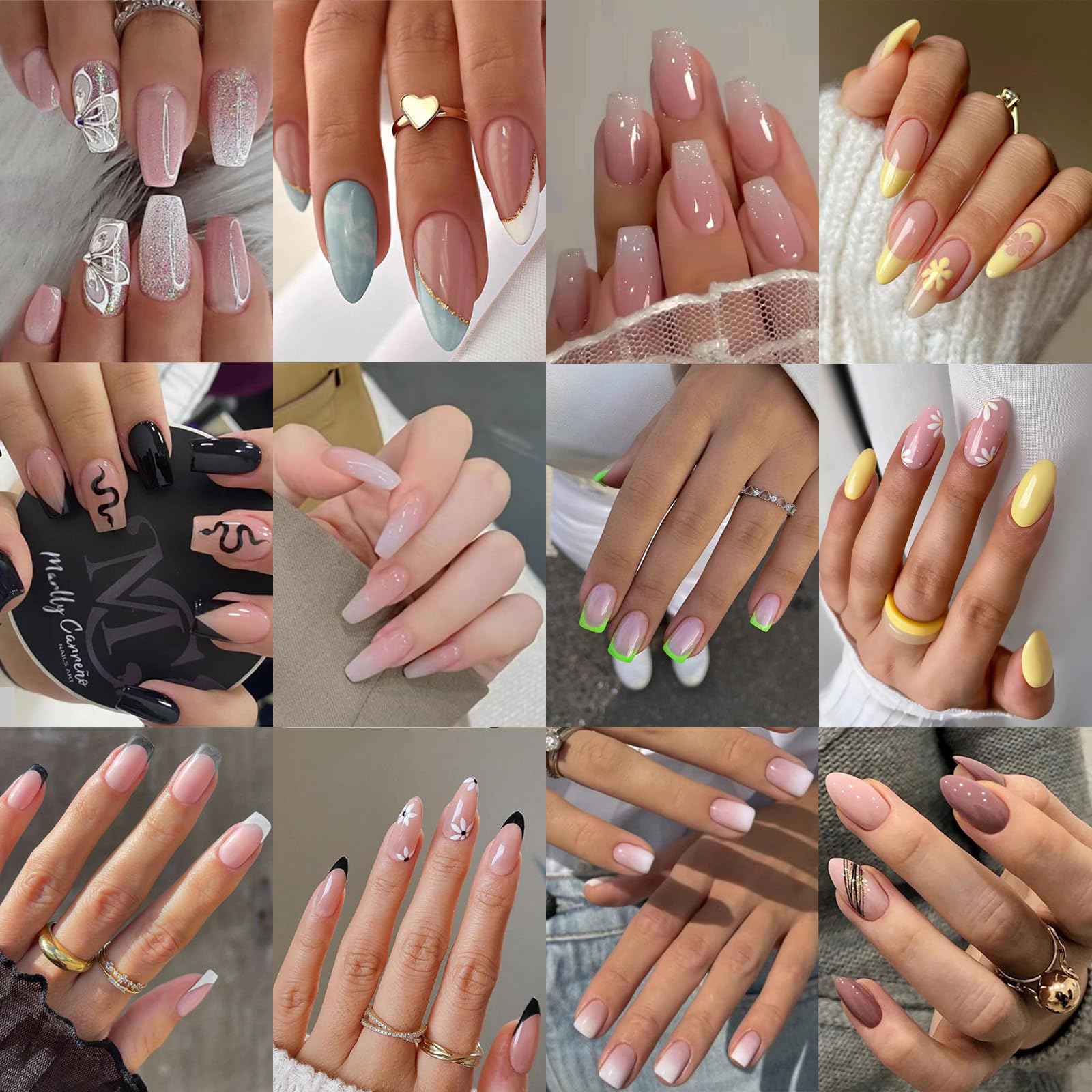 Photo 1 of 12 Packs Press on Nails - OPkssnails 288 Pcs Fake Nails Almond Square Press on Nails with Glue on Nails Glue Sticky Tabs Glossy False Nails for Girls