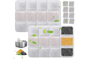 Cat Water Fountain Filter for IWEEPET PL-01 Water Fountain, 8 Pack Replacement Filters and 8 Pack Pre-Filter Sponges, Rectangle, Multi-Layer Filtration, Affordable