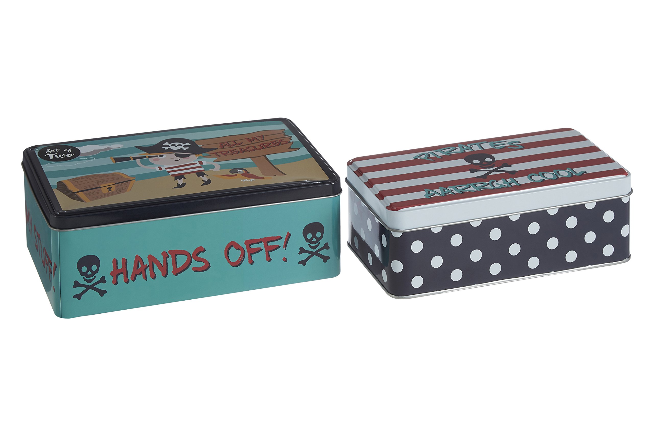 Premier Housewares 507318 Kitchen Storage Tin, Rectangular, Multi-Colour, Set of 2 - Pirate, 13 x 20 x 7 cm