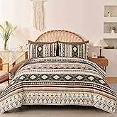 Dinjoy Boho Comforter Set Full Size 7 Piece Bed in a Bag Soft Brown Striped Bedding Sets Bohemian Comforters and Sheet Set, Microfiber Aztec Complete Sets for All Season