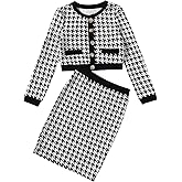Milumia Girl's Two Piece Outfits Houndstooth Button Decor Crop Blazer Jacket and Skirt Sets