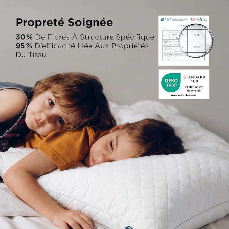 Antiallergiques Lot 2 Oreillers - 40x80 Anti-Acariens Amovible Doux
