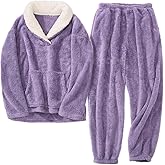 HEEKEPK Womens Fluffy Pajamas Set Fleece Fuzzy Winter Warm Pj Sets Pullover Pants Plush 2 Piece Loungewear Sleepwear Pockets
