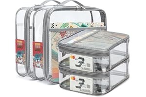 LEAPTAT 4 Pack Clear PVC Zippered Toy Storage Bags for Toy, Kids Toy, Building Blocks, Puzzle, Clay, Board Game Storage Organizer Travel Waterproof Small Bags With Name Tag Pocket (Gray, L & S)