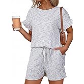 Dokotoo Women's 2 Piece Short Sleeve Outfits Casual Summer Shorts Set Lounge Matching Sets with Pockets