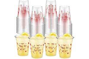 FoldTier 50 Pcs Plastic Halloween Bloody Cups - 12 oz Clear Disposable Drinking Cups for Home Halloween Theme Party Supplies Decoration (Blood Print)