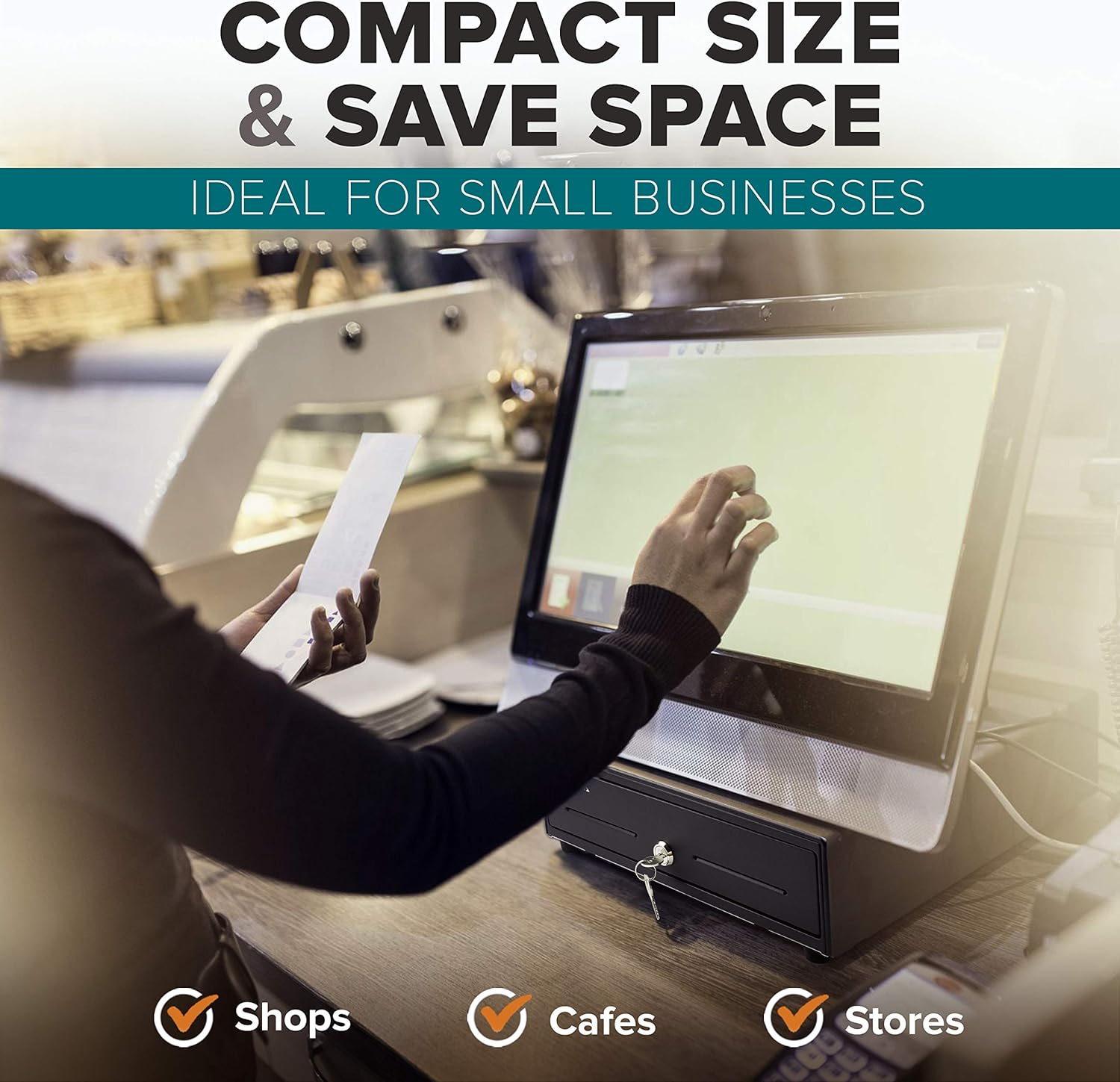 13" Manual Push Open Cash Register Drawer for Point of Sale (POS) System, Black Heavy Duty Till with 4 Bills and 5 Coin Slots, Key Lock with Fully Removable Money Tray and Double Media Slots : Electronics