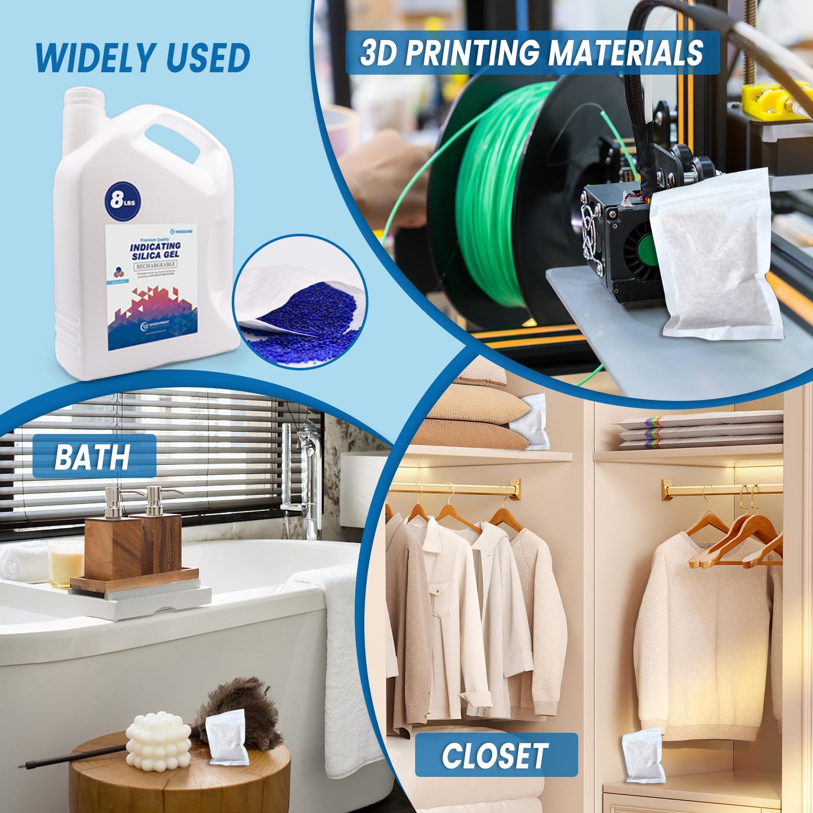 [Net Weight 8LBS] Blue Indicating Silica Gel Beads Desiccants - Rechargeable Desiccant Beads Silica Beads (Blue to Pink, 1 Pack of 8LBS)