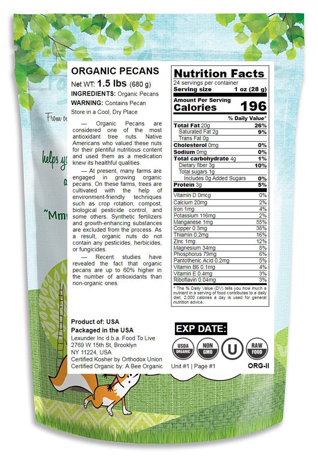 Nueces Pecanas Orgánicas, 1.5 Libras - Eco, Ecológico, sin OMG ...