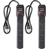 Amazon Basics 6-Outlet Surge Protector Power Strip 2-Pack, 2-Foot Long Cord, 200 Joule - Black