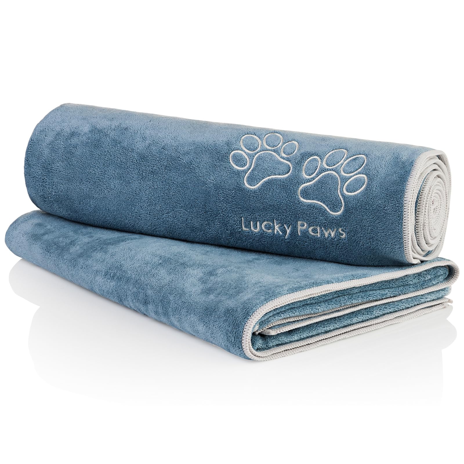 Lucky Paws® UK Dog Towel – Extra Large 140x70cm Dog Towels – Super Absorbent, Luxuriously Soft, Fast Drying Dog Towels for Drying Dogs – Premium Microfibre Dog Towel (Pack of 2, Petrol Blue/Grey)