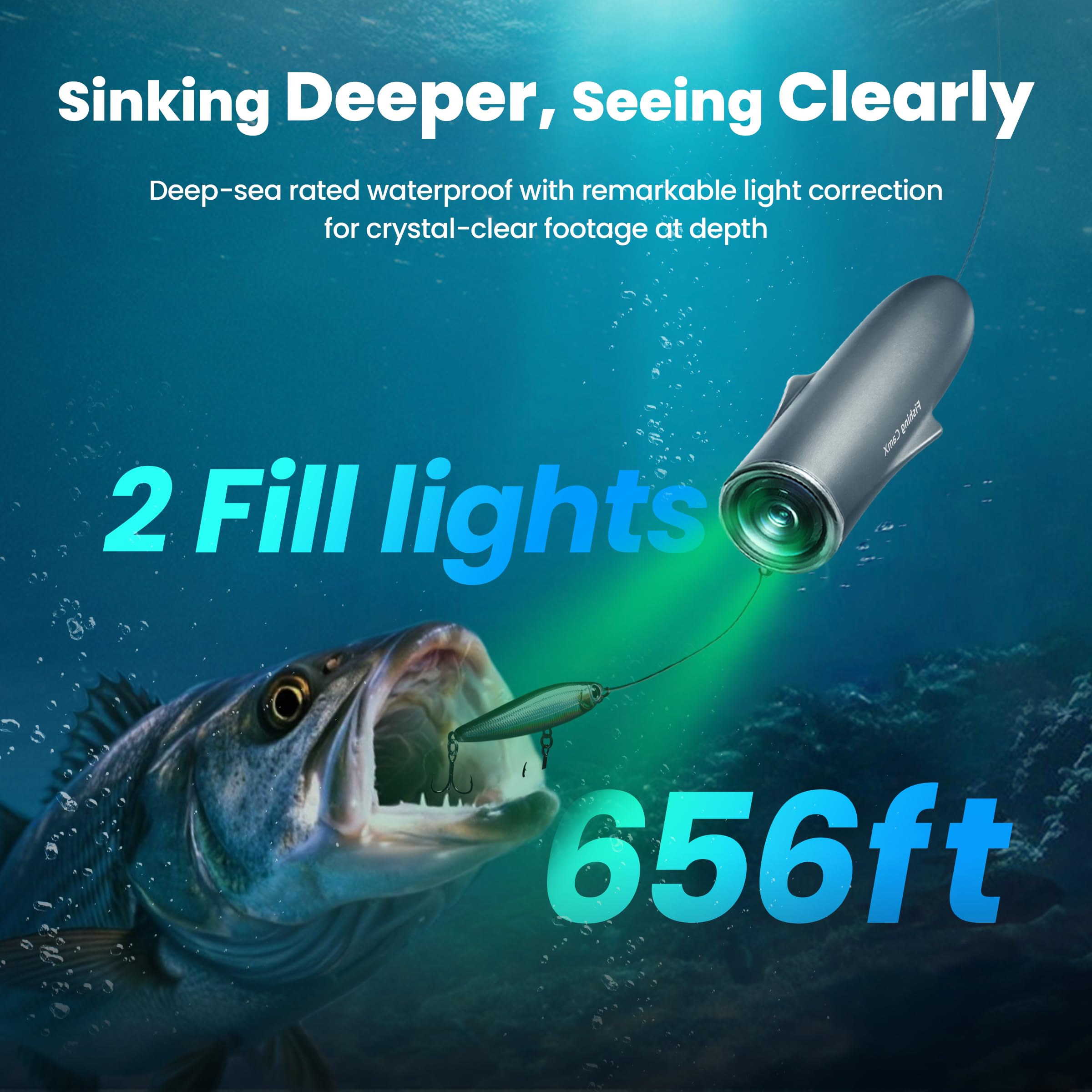 CanFish Fishing CamX Fishing Finders Camera,Lure Action Camera HD 1080P &136°Ultra-Wide-Angle,656FT ROV Waterproof/Motion Sensing/Segmented Intelligent Recording/Wireless Charge/App Compatible (Grey)
