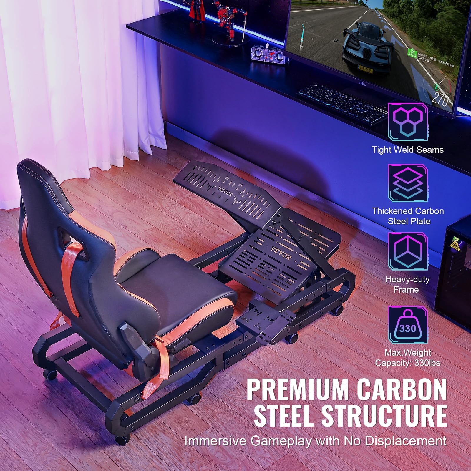 VEVOR Racing Wheel Stand with Wheels for Logitech G923/G920/G29, Heavy Duty Steel Driving Simulator Cockpit-Thrustmaster T248P, Steering Wheel Bracket & Foot Pedal Adjustable, Max Load 330 LBS