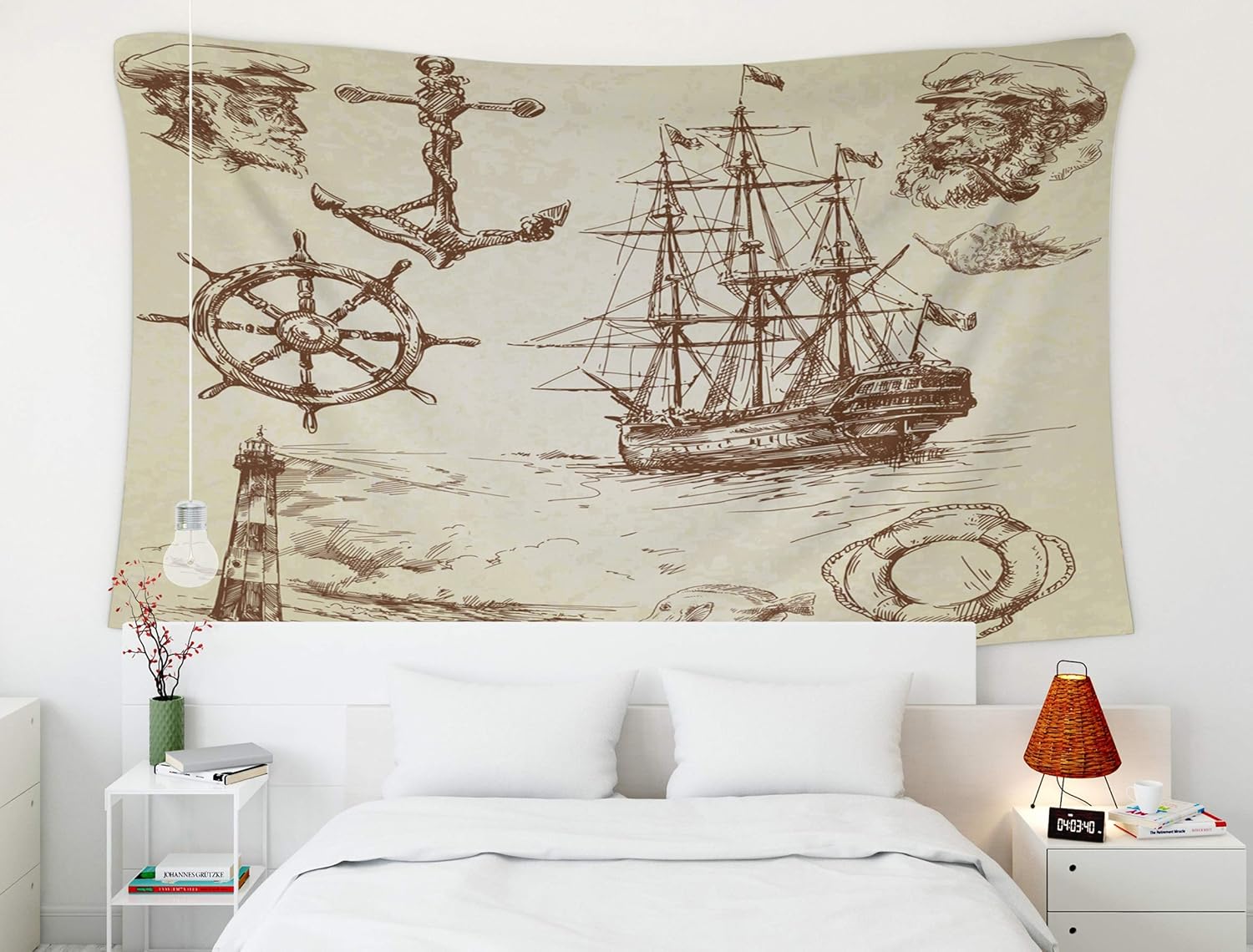Shorping Tapestry Wall Hanging,Hand Drawn Lighthouse