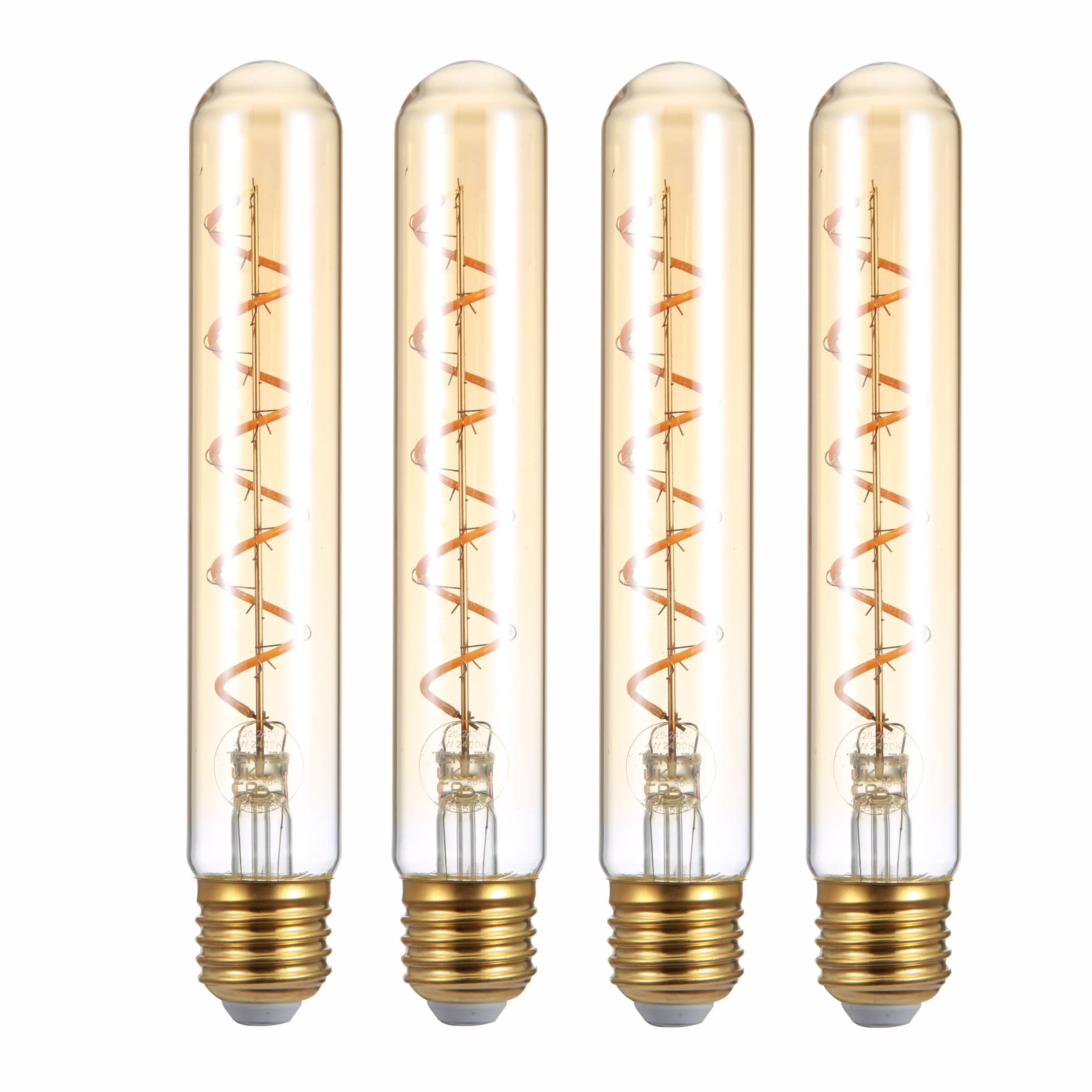 TEKLED® T30 Filament Vintage LED Bulbs | 185mm Tubular E27 Edison Screw | Energy Saving 4W Light Bulb 20W Equivalent | NONDIMMABLE Amber 2500K 230LM | 4-Pack | Warm White