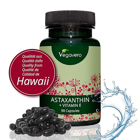 VEGAVERO® ASTAXANTHIN HAWAII + VITAMIN E | 90 hochdosierte Kapseln | Premium Rohstoff (Haematococcus pluvialis) aus HAWAII | 