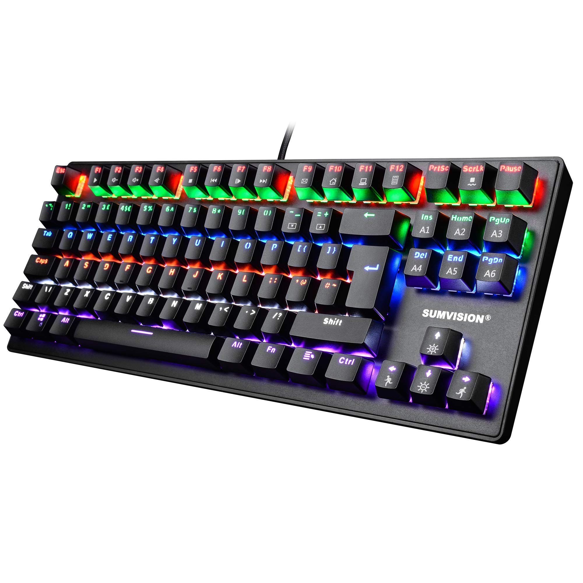 Gaming Keyboard SUMVISION ACIES True Mechanical Keyboard Tenkeyless TKL Rainbow LED 100% Anti-Ghosting Programmable Macro for Gaming PC Xbox PS5 Apple Mac (UK DESIGN UK TECH SUPPORT UK QWERTY LAYOUT)