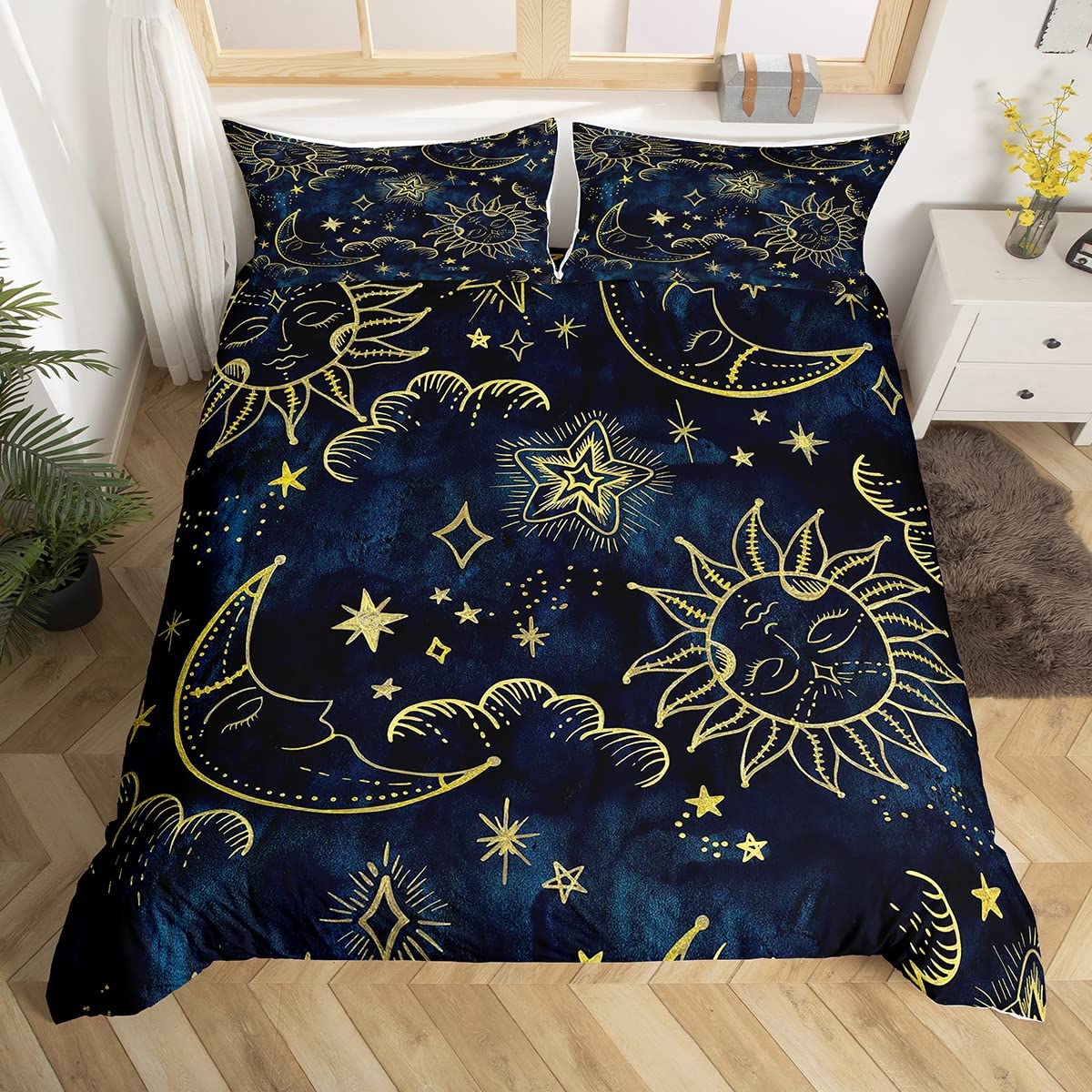 Kids Sun and Moon Duvet Cover Set Bohemian Style Bedding Set for Kids Boys Girls Psychedelic Galaxy Star Comforter Cover Cosmic Duvet Cover King Size — image 1