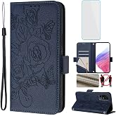 Phone Case Wallet for TCL 40 XL/TCL 40T/Lively Jitterbug Smart 4 Dark Blue | and Screen Protecter,RFID Blocking,Card,Kickstand,Women Cell Phone Cover for Smart4 TCL 40XL 40T T608DL