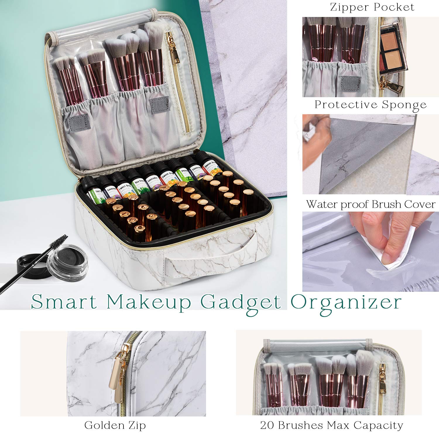 Stagiant Marble Makeup Bag Organizer Travel PU Leather Makeup Case Large Cosmetic Bag Train Case Makeup Travel Storage Bag Portable Brush Holder with Adjustable Divider for Jewelry Cosmetics Gift for Women - Marble : Beauty
