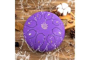 Eavnbaek Rain Chime Drum - 8 Note 6 Inch Rain Drum for Outside Garden, with Bag, Music Book, Drumsticks, Mallet Holder and Finger Paddles, Steel Tongue Drum for Gifts Yoga Education (Purple)