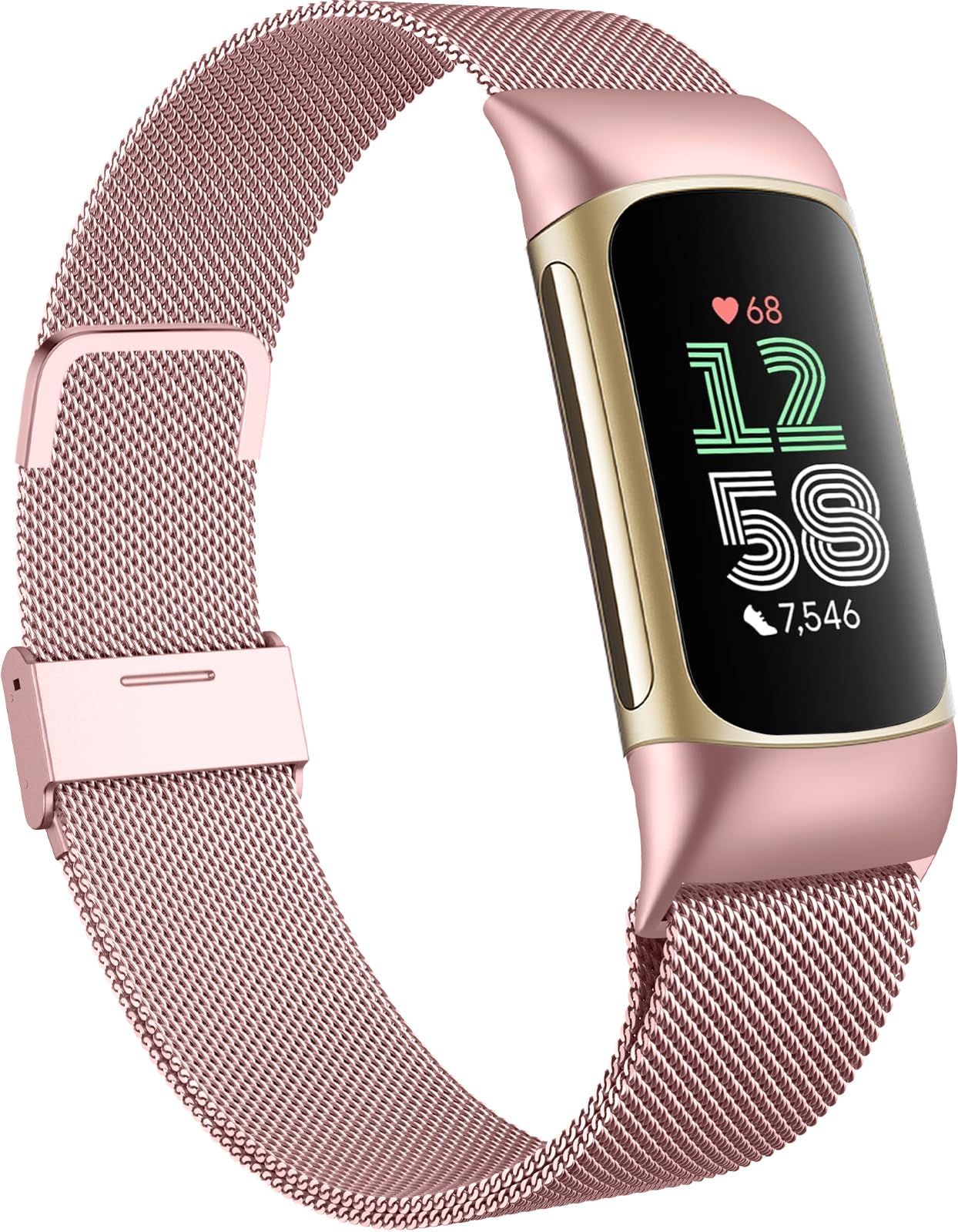 Faliogo Metal Strap Compatible with Fitbit Charge 6 Strap for Women Men, Adjustable Stainless Steel Mesh Loop Replacement band with Magnetic clasp for Fitbit Charge 6, RosePink