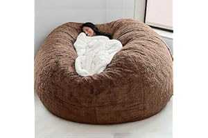 DSTXIZZ Giant Bean Bag Chair Cover(No Filler),Oversized Round Soft Fluffy PV Velvet Washable Lazy Sofa Bean Bag Bed Cover for Adults, Living Room Bedroom Furniture Outside Cover (Dark brown, 7FT)