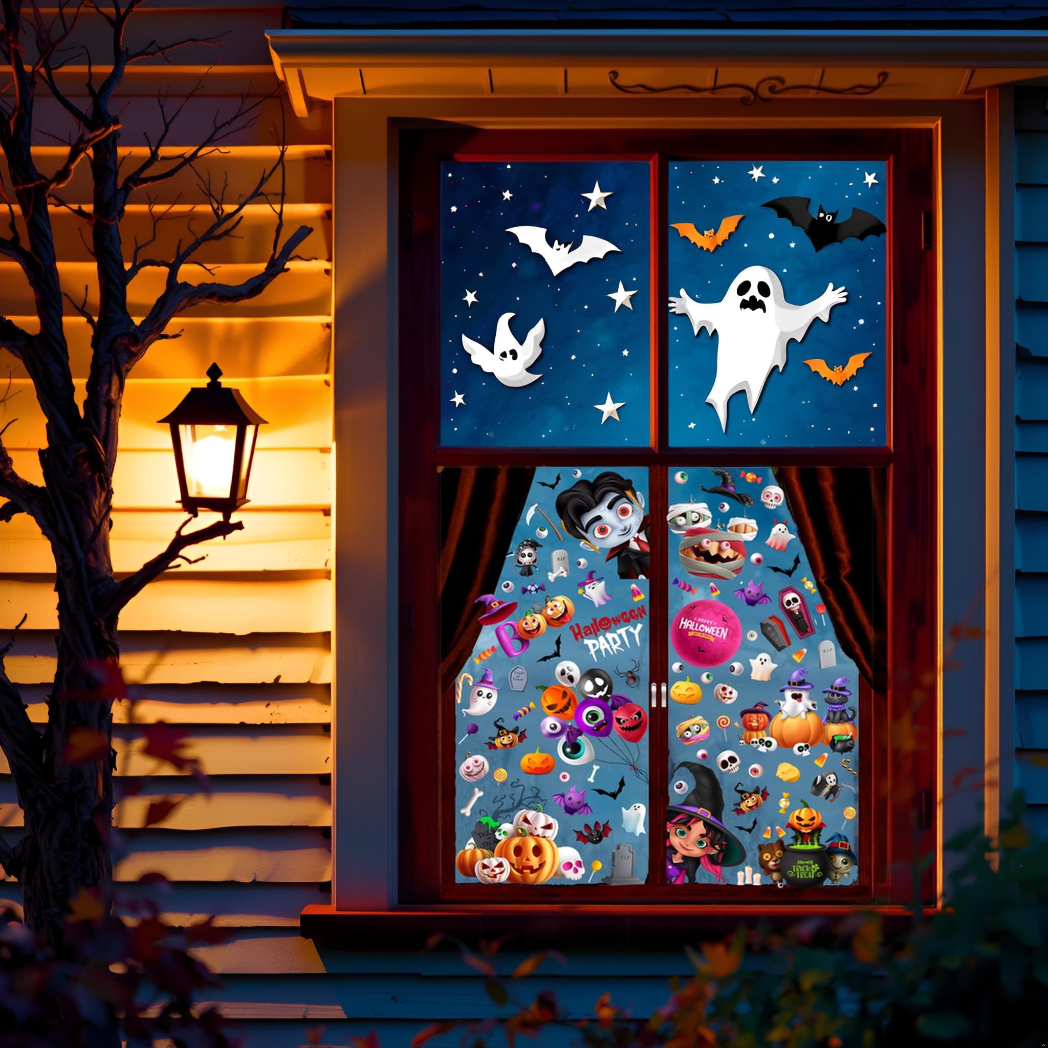 Spooky Halloween Window Clings Decals - 133 Pack Pumpkin Ghost Bat Decor Static Stickers - 8x10 Inch, Reusable & Waterproof for Glass (Fall Decorations)