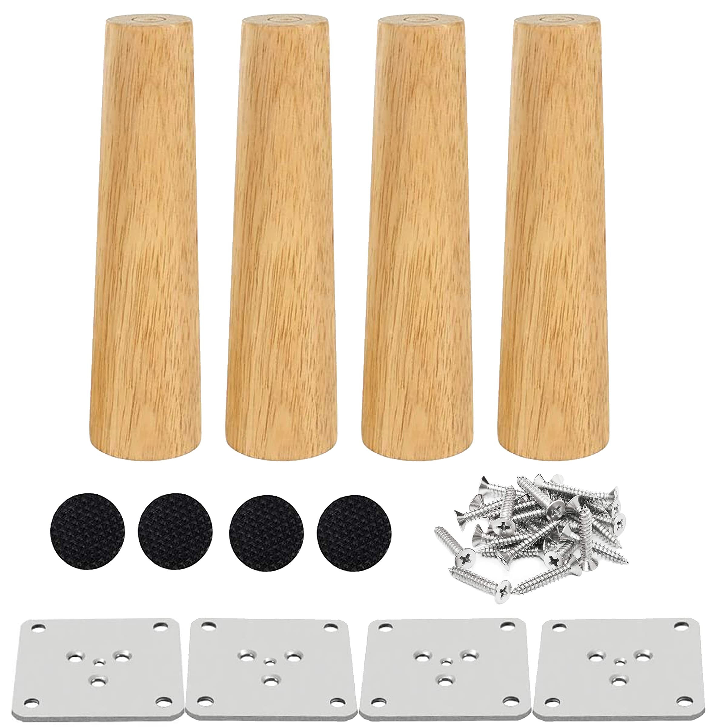 Drenky Set of 4 Wooden Furniture Legs, 15 cm, Straight Coffee Table Legs, Kitchen Furniture Legs, Walnut Finish with Installation Accessories for Armchair, Night Table, Cabinet, Drawer, etc