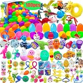PDFVS 100 Pcs Prefilled Easter Eggs Filled with Novelty Toys,Bright Colorful for Easter Basket Stuffers,Easter Party Favors and Hunt