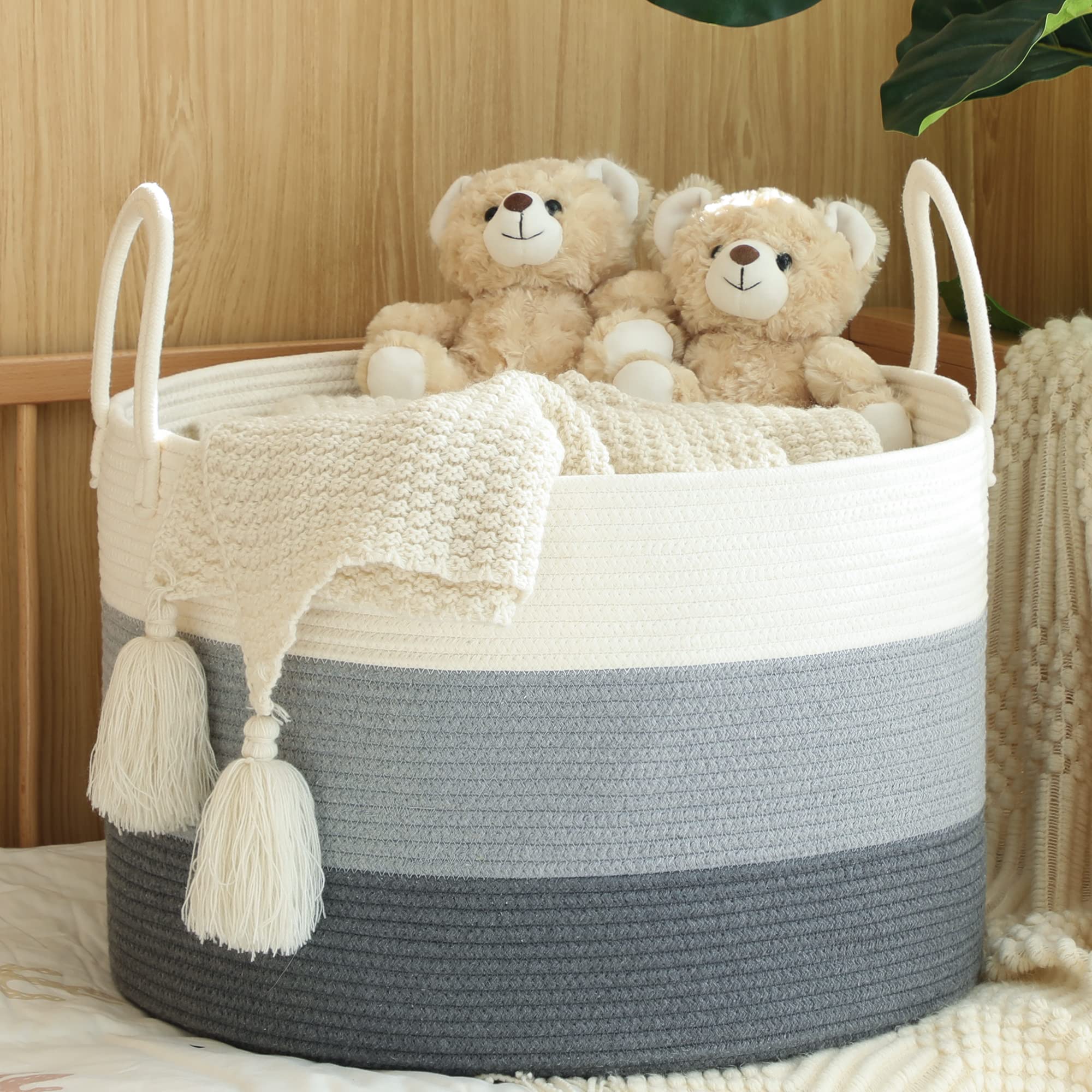 KAKAMAY Large Blanket Basket (20"x13"),Woven Baskets for storage Baby ...