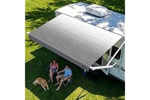 RV Awning Fabric Replacement | 19.5oz Heavy-Duty Vinyl Camper Awning | Heat-Sealed Seamless | DIY Setup | UPF 50+ Waterproof Canopy for Camper, Trailer, Motorhome (Graphite Gray, 16FT(Fabric 15'2"))