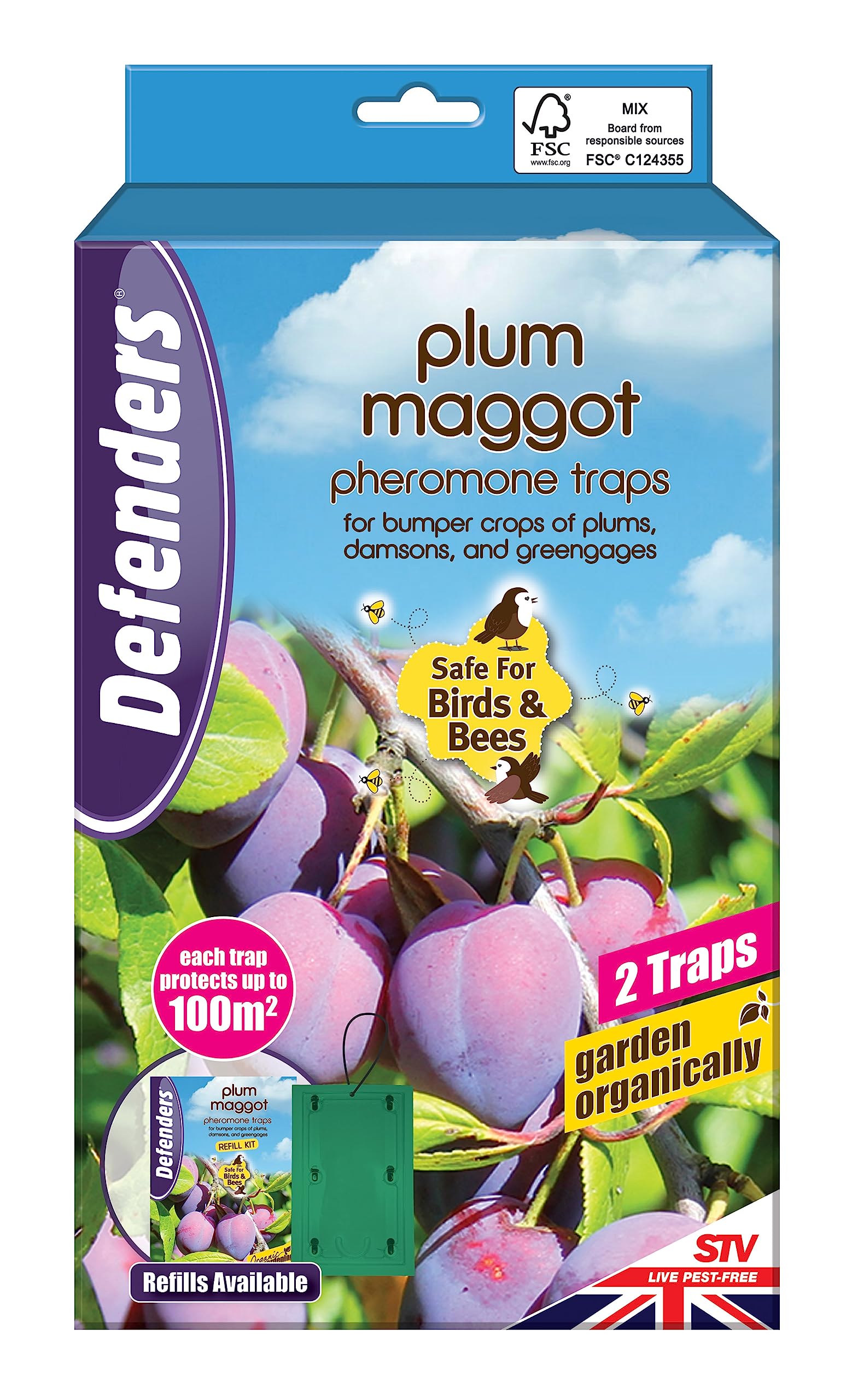 Defenders Plum Maggot Pheromone Trap – Twinpack, Refillable, Re-usable For Bumper Crops of Plums, Damsons, and Greengages