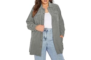 Eytino Womens Plus Size Long Sleeve Button Down Boyfriend Shirts Casual Plaid Shacket Jacket Coats(1X-5X)