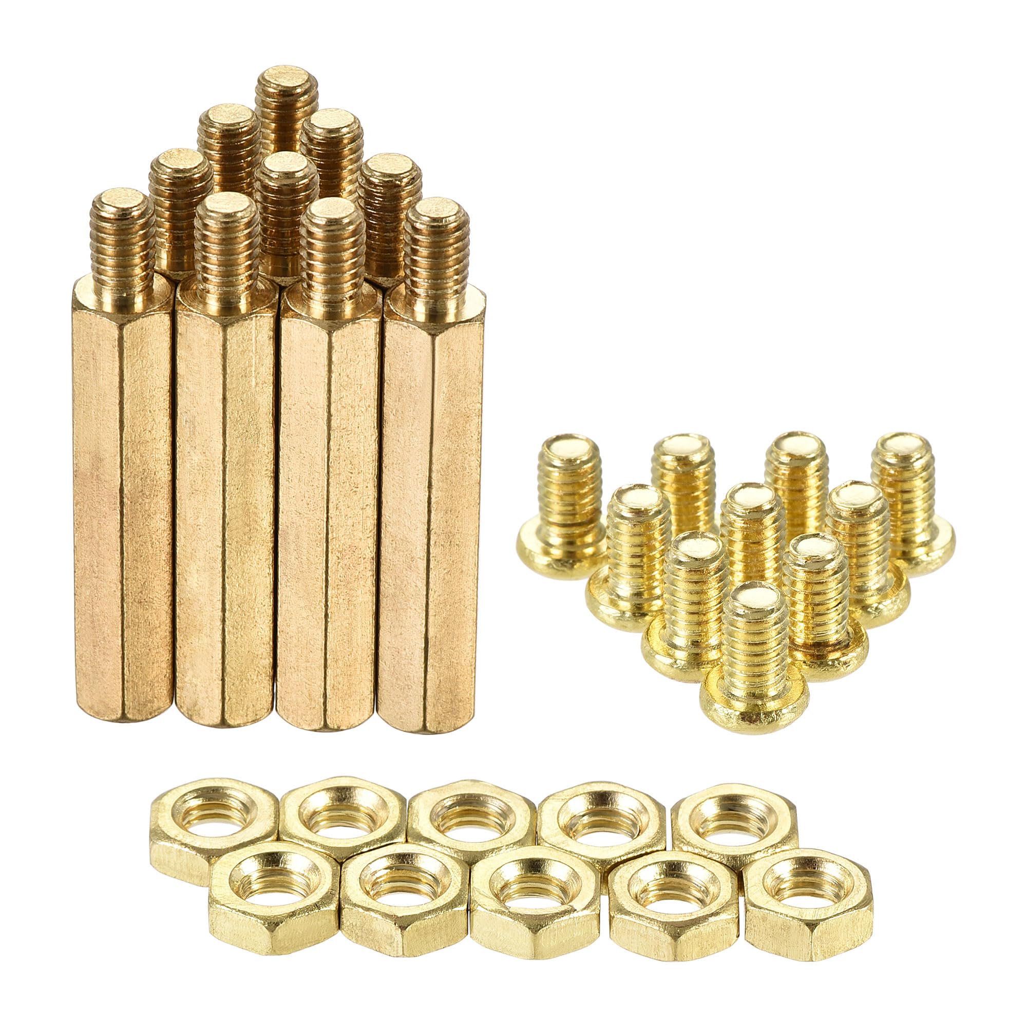 sourcing map M4 Hex Brass Standoff Spacer 28mm+6mm Male-Female Threaded Pillar Screw Nut Kit for PCB Motherboard Computer Circuit Board, 10 Sets