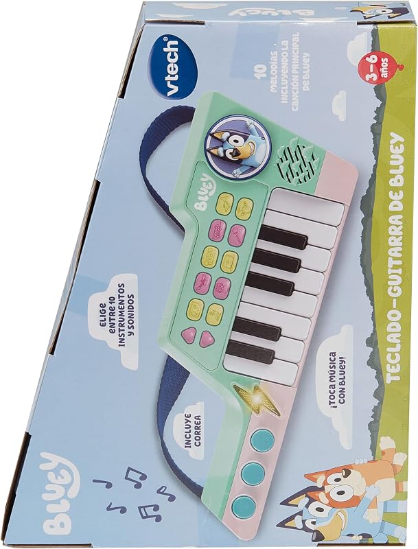 - Bluey's Teclado-Guitarra, Piano e Guitarra Interativa 2 em 1, escolha entre 10 instrumentos e sons, CRIE as Suas Próprias Melodias, Presente para crianças +3 anos, Versão ESP