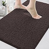 AINAHYVA Bathroom Rugs Chenille Bath Rug,Super Absorbent Chenille Bathroom mat and Strong PVC Non-Slip Backing for Toilet Rugs Washable,Machine Washable,Bath Mats for Bathrooms,14"x23",Coffee