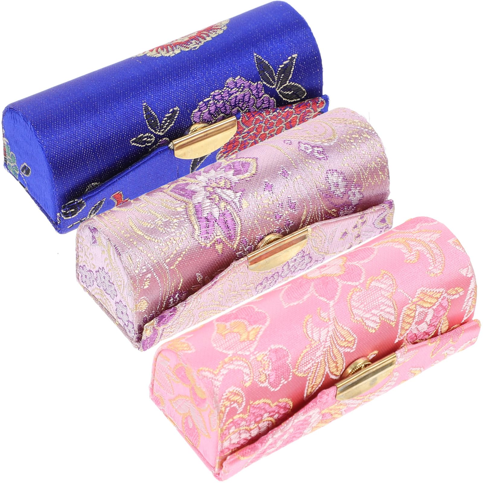 Healifty 3PCS Lipstick Case Classic Woven Satin Lipstick Holder Cosmetic Storage Organizer with Mirror for Women Girls