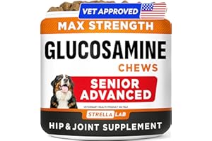 Senior Advanced Glucosamine for Dogs - Small + Large Breeds -Omega-3 Fish Oil - Chondroitin, MSM- Soft Chews for Older Dogs -