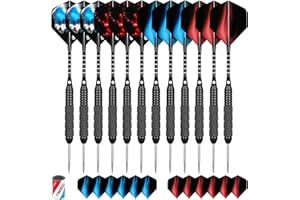 CyeeLife 12 Pack Steel Tip Darts, Professional Metal Dart Set with 12 Premium Aluminum Shafts and 4 Style PET Flights and Sha