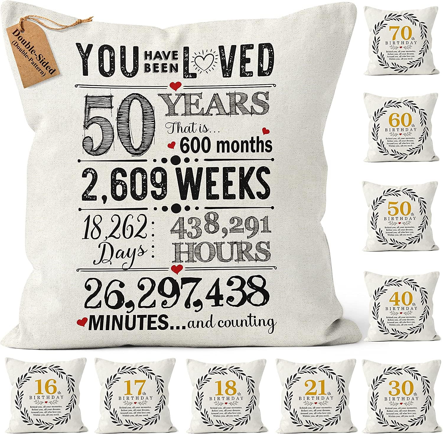 Kies CROWNLY® (Double-Sided) 50th Birthday Gifts Cushion Cover 18x18 Personalised Gift for Men Women Mum Grandad Birthday Decoration 45x45 Pillow Case — image 1