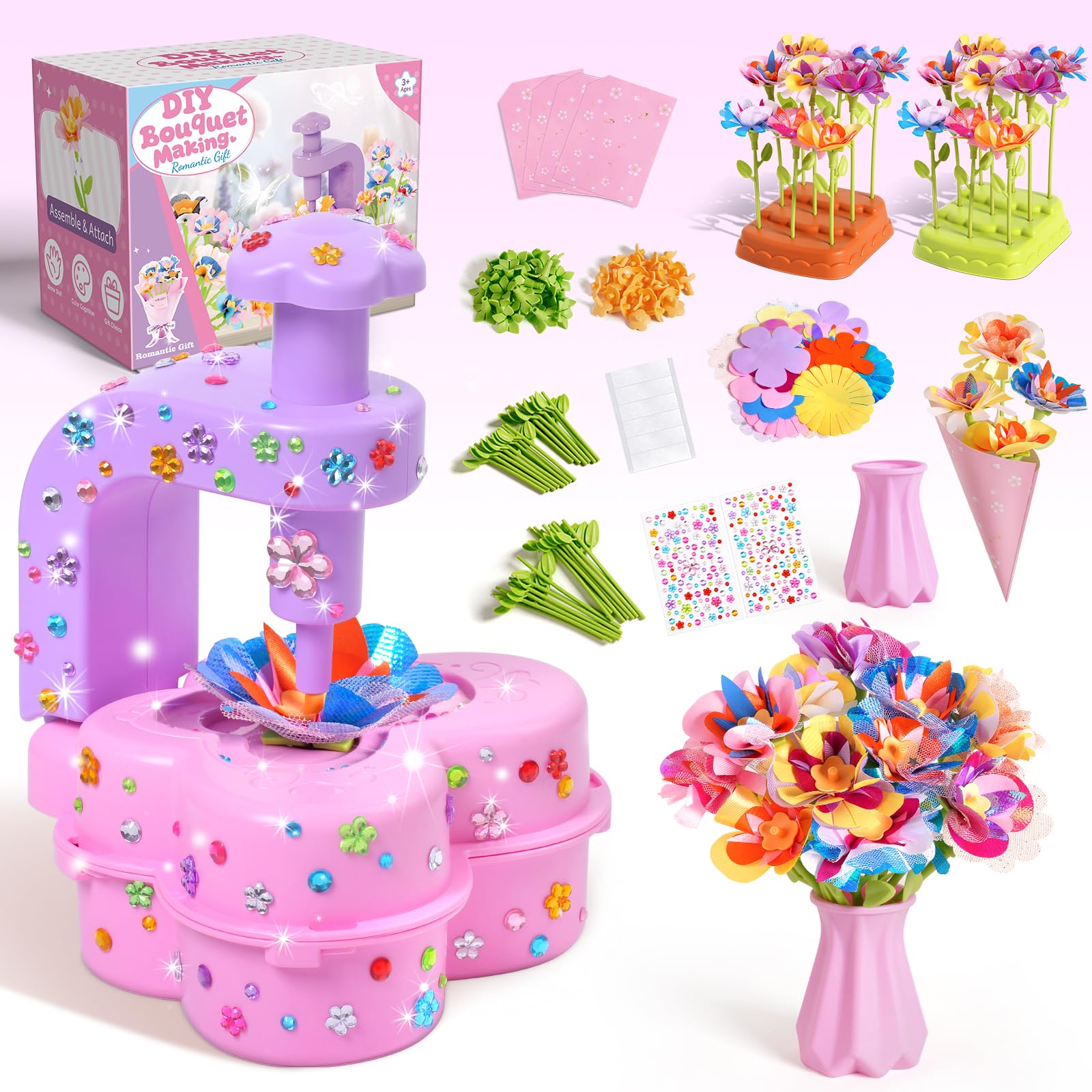 Titenmaoyi Arts and Crafts for Kids Girls - Fabric Flower Bouquets Toys for Girls - Birthday Christmas Gifts for Girl 4-6 6-8 - Educational Activity Preschool Toys with DIY Diamond Sticker