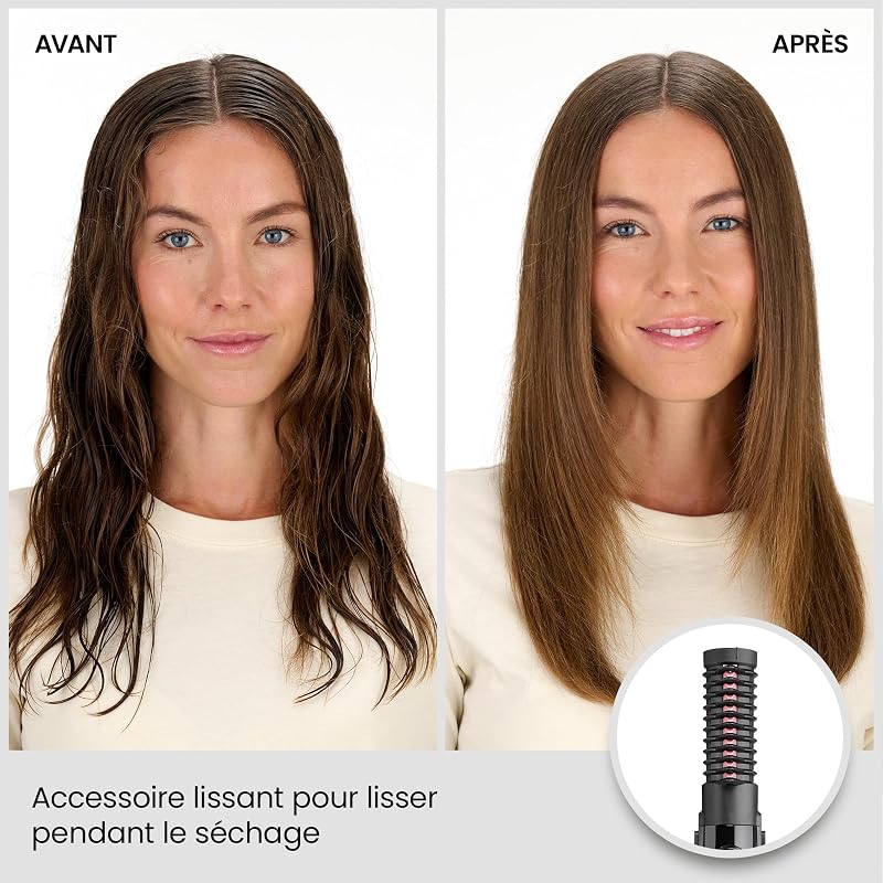 Brosse soufflante Perfect Finish - 3 accessoires pour lisser, créer du volume et mettre en forme - 2 réglages de chaleur +Bouton Air Froid - Technologie ionique anti- frisottis - AS126E
