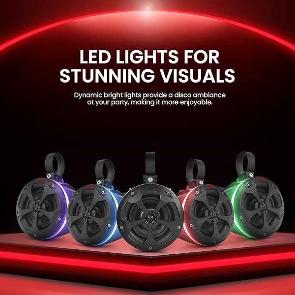 PYLE, MARINE SPEAKER SYSTEM, 800W, BLUETOOTH, WATERPROOF, RGB LIGHTS – 4″ ACTIVE & PASSIVE SPEAKERS FOR BOATS, ATVS, UTVS, INCLUDES MOUNTING ACCESSORIES, 2-CHANNEL CLASS D AMP, IP-X5 RATED