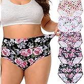 WhilyeePam Women's Plus Size Underwear Ladies Floral Print Panties Brief 5 Pack XL-5XL High Waist Plus Undies for Women